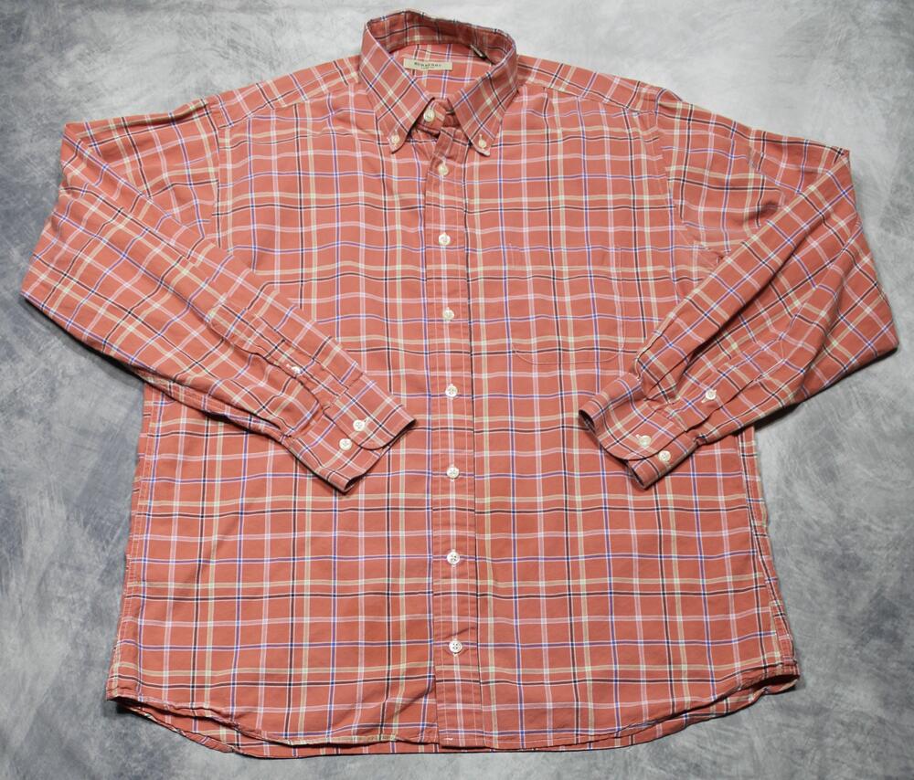 Burberry Shirt Mens Large Orange Plaid Cotton Long Sleeve Button Down Made USA